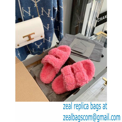 Balenciaga Fake Shearling Mallorca Sandals Pink 2021 - Click Image to Close
