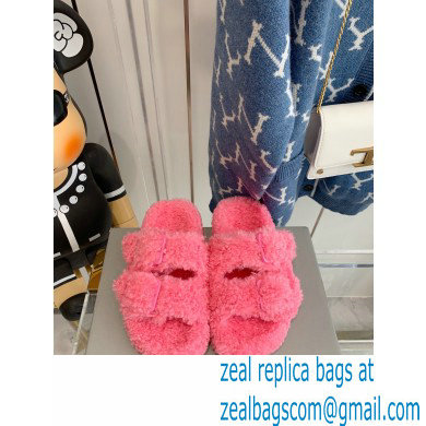 Balenciaga Fake Shearling Mallorca Sandals Pink 2021 - Click Image to Close