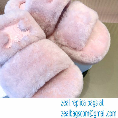 Celine Fur Triomphe Open Slides in Shearling Pink 2021 - Click Image to Close