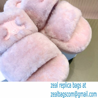 Celine Fur Triomphe Open Slides in Shearling Pink 2021