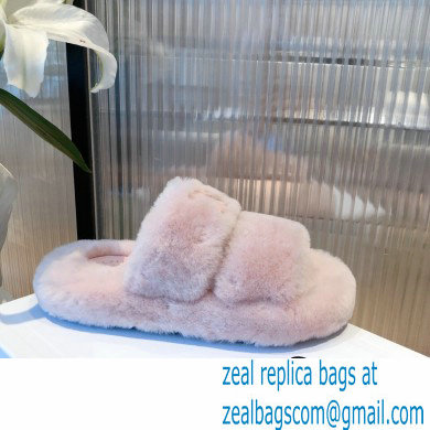 Celine Fur Triomphe Open Slides in Shearling Pink 2021