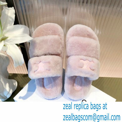 Celine Fur Triomphe Open Slides in Shearling Pink 2021 - Click Image to Close