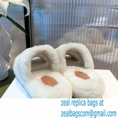 Celine Fur Triomphe Open Slides in Shearling White 2021