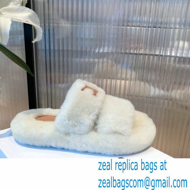 Celine Fur Triomphe Open Slides in Shearling White 2021 - Click Image to Close