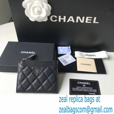 Chanel A84105 Classic Card Holder w/ Coin Purse Black/SILVER