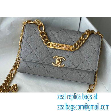 Chanel Logo Plate Grained Calfskin Mini Flap Bag AS2711 Gray 2021