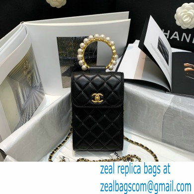 Chanel Pearl Bracelet Rectangle Clutch With Chain black AP2273 2021