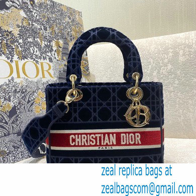 DIOR Blue Velvet Cannage Embroidery MEDIUM LADY D-LITE BAG 2021 - Click Image to Close