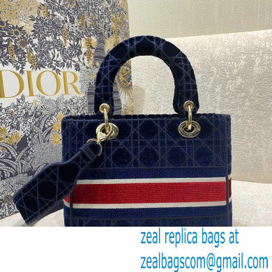 DIOR Blue Velvet Cannage Embroidery MEDIUM LADY D-LITE BAG 2021