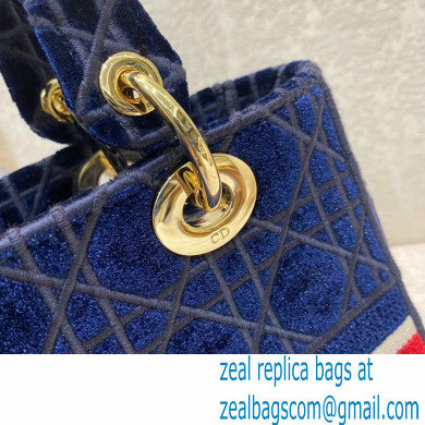 DIOR Blue Velvet Cannage Embroidery MEDIUM LADY D-LITE BAG 2021 - Click Image to Close