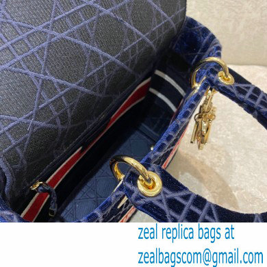 DIOR Blue Velvet Cannage Embroidery MEDIUM LADY D-LITE BAG 2021 - Click Image to Close