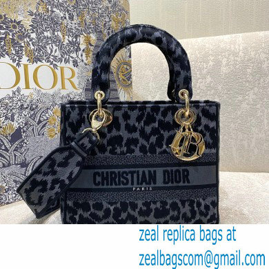 DIOR Gray Mizza Embroidery MEDIUM LADY D-LITE BAG 2021 - Click Image to Close