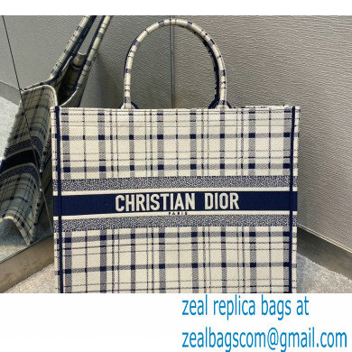 Dior Book Tote Bag in Blue Check'n'Dior Embroidery 2021