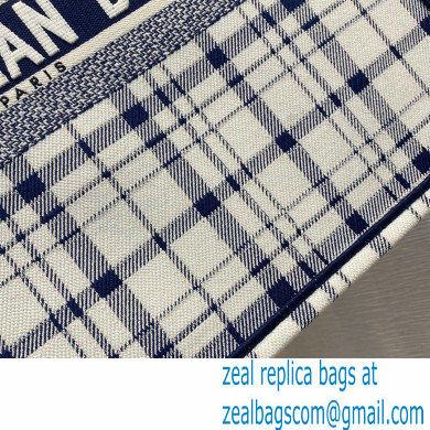 Dior Book Tote Bag in Blue Check'n'Dior Embroidery 2021