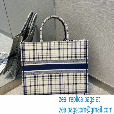 Dior Book Tote Bag in Blue Check'n'Dior Embroidery 2021