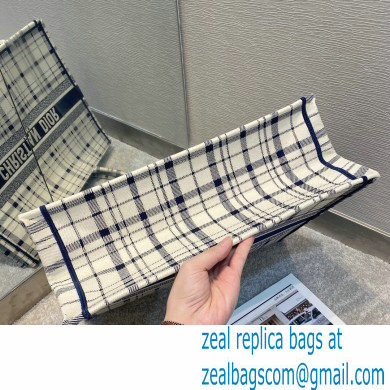 Dior Book Tote Bag in Blue Check'n'Dior Embroidery 2021