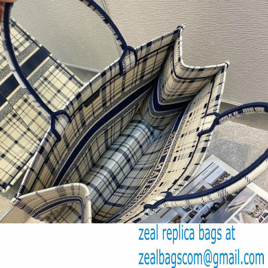 Dior Book Tote Bag in Blue Check'n'Dior Embroidery 2021