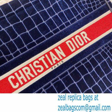 Dior Book Tote Bag in Crocodile-Effect Embroidered Velvet Blue 2021