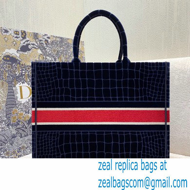 Dior Book Tote Bag in Crocodile-Effect Embroidered Velvet Blue 2021