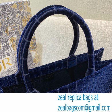 Dior Book Tote Bag in Crocodile-Effect Embroidered Velvet Blue 2021