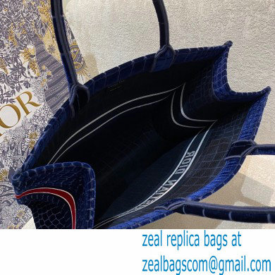 Dior Book Tote Bag in Crocodile-Effect Embroidered Velvet Blue 2021 - Click Image to Close