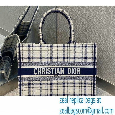 Dior Small Book Tote Bag in Blue Check'n'Dior Embroidery 2021