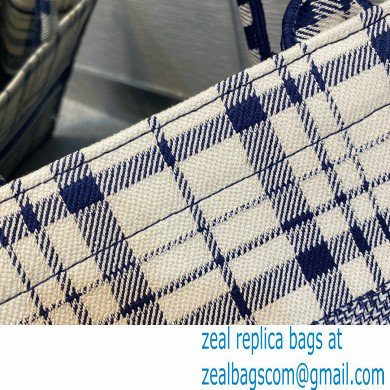 Dior Small Book Tote Bag in Blue Check'n'Dior Embroidery 2021