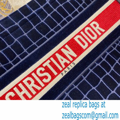 Dior Small Book Tote Bag in Crocodile-Effect Embroidered Velvet Blue 2021 - Click Image to Close