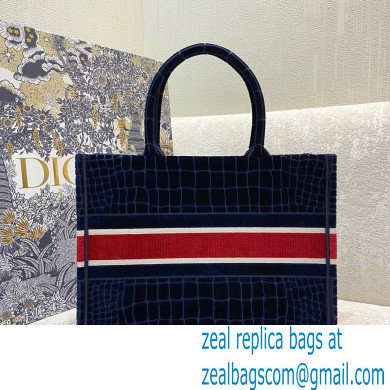 Dior Small Book Tote Bag in Crocodile-Effect Embroidered Velvet Blue 2021 - Click Image to Close