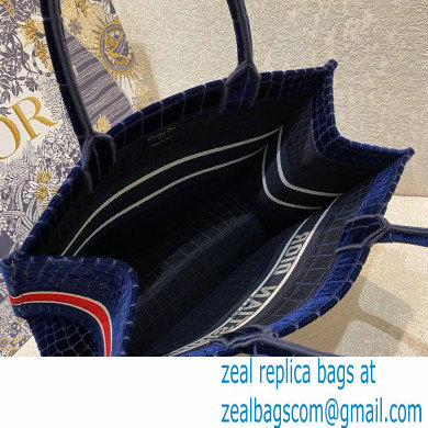 Dior Small Book Tote Bag in Crocodile-Effect Embroidered Velvet Blue 2021