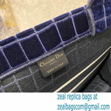 Dior Small Book Tote Bag in Crocodile-Effect Embroidered Velvet Blue 2021 - Click Image to Close