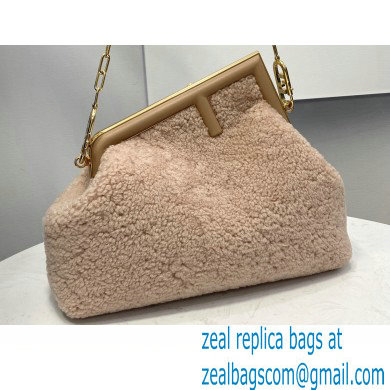 Fendi First Medium Sheepskin Bag Nude Pink 2021