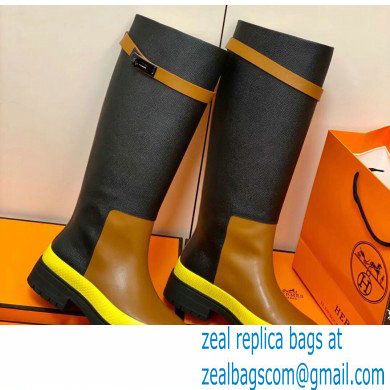 Hermes Barn High Boots Black/Brown Handmade - Click Image to Close