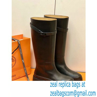 Hermes Barn High Boots Black Handmade