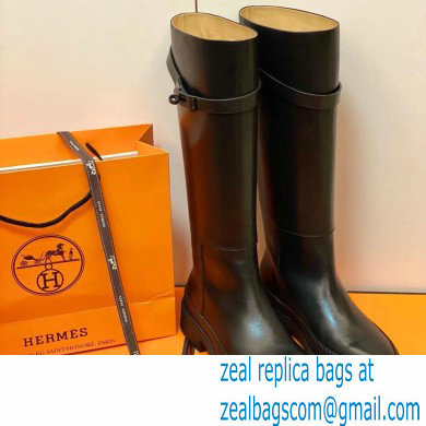 Hermes Barn High Boots Black Handmade