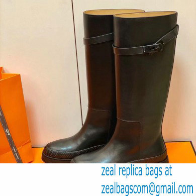 Hermes Barn High Boots Black Handmade