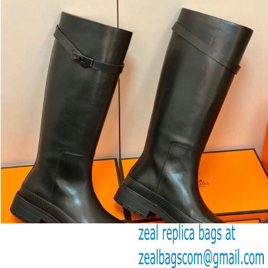 Hermes Barn High Boots Black Handmade