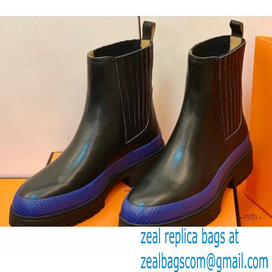 Hermes Barque Ankle Boots Black/Blue Handmade - Click Image to Close