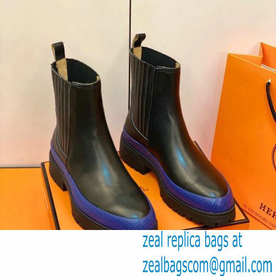 Hermes Barque Ankle Boots Black/Blue Handmade - Click Image to Close