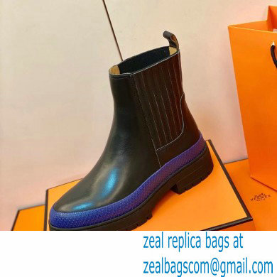 Hermes Barque Ankle Boots Black/Blue Handmade