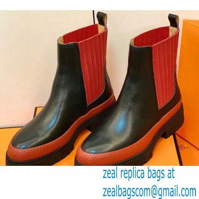 Hermes Barque Ankle Boots Black/Red Handmade