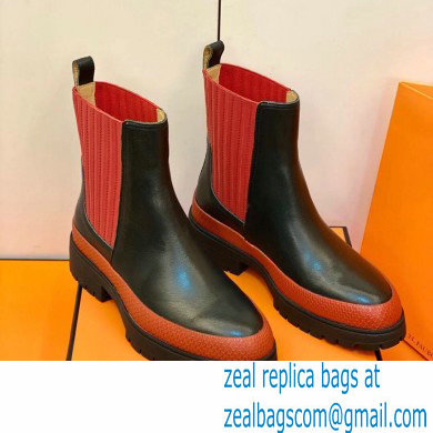 Hermes Barque Ankle Boots Black/Red Handmade