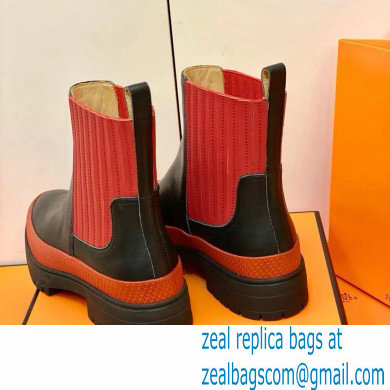 Hermes Barque Ankle Boots Black/Red Handmade