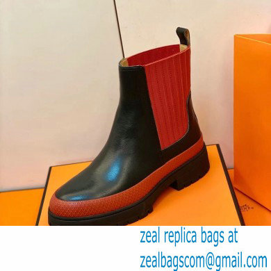 Hermes Barque Ankle Boots Black/Red Handmade