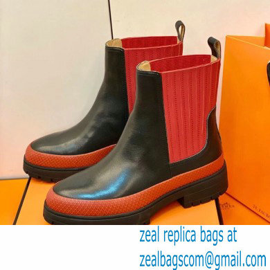 Hermes Barque Ankle Boots Black/Red Handmade - Click Image to Close