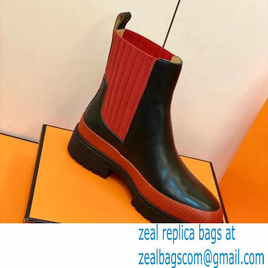 Hermes Barque Ankle Boots Black/Red Handmade