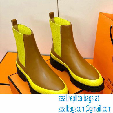 Hermes Barque Ankle Boots Brown/Yellow Handmade