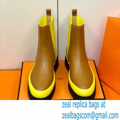 Hermes Barque Ankle Boots Brown/Yellow Handmade