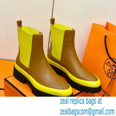 Hermes Barque Ankle Boots Brown/Yellow Handmade