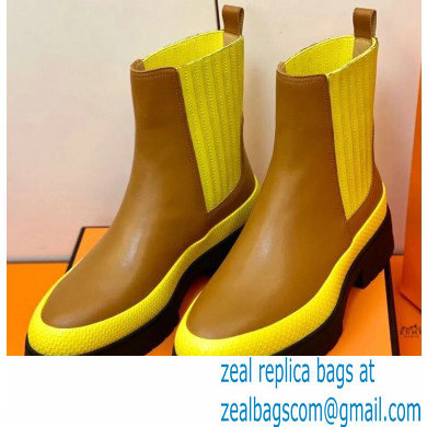 Hermes Barque Ankle Boots Brown/Yellow Handmade